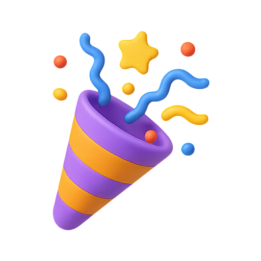 Cheerful playful mascot celebrating with a party hat
